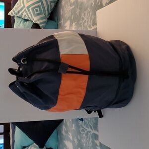 Duffle Backpack, Navy, Orange,White, 22" H, 14" Diameter